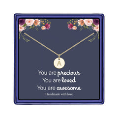 Turandoss Dainty Disc Pendant 14K Gold Plated Tiny Initial Necklace for Women Jewelry Personalized Birthday Teacher Appreciation Mothers Day Graduation Gifts for Her Mom Kids Teen Girls Wife Ideas