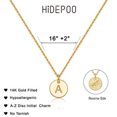 Turandoss Dainty Disc Pendant 14K Gold Plated Tiny Initial Necklace for Women Girls Letter A-Z Cute Jewelry Personalized Birthday Gifts Gifts for Women Her Wife
