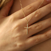 Turandoss 14K Gold Plated Dainty Tiny Cross Pendant Necklace for Women Faith Jewelry Trendy Personalizedt First Communion Christian Religious Baptism Birthday Easter Gifts for Her Kid Girls