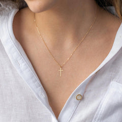 Turandoss 14K Gold Plated Dainty Tiny Cross Pendant Necklace for Women Faith Jewelry Trendy Personalizedt First Communion Christian Religious Baptism Birthday Easter Gifts for Her Kid Girls