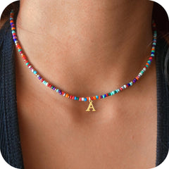 Turandoss Colorful Beaded Initial Choker Necklace for Women Girls Letter A-Z Cute Jewelry Trendy Birthday Teacher Appreciation Mothers Day Graduation Gifts for Her Mom Kids Teen Girls Wife Ideas