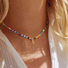 Turandoss Colorful Beaded Initial Choker Necklace for Women Girls Letter A-Z Cute Jewelry Trendy Personalized Birthday Easter Gifts for Her Kids Women Teen Girl