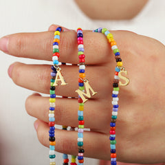 Turandoss Colorful Beaded Initial Choker Necklace for Women Girls Letter A-Z Cute Jewelry Trendy Personalized Birthday Easter Gifts for Her Kids Women Teen Girl