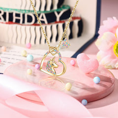 Turandoss 9 Year Old Girl Gifts for Birthday14K-Gold-Plated Colorful Cz Heart Pendant Unicorn Necklace Girls Jewelry Birthday Gift for 9 Year Old Girl Unicorn Necklace for Girls Unicorns Gifts