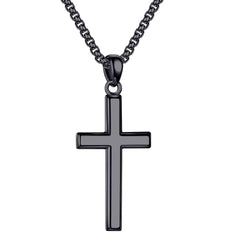 Turandoss 925 Sterling Silver Cross Pendant Necklace for Men Boys 18K Black Plated 16-30 inch Box Chain Mens Jewelry Christian Religious Valentine's Day Birthday Gifts for Men Father Husband Grandpa