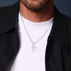 Turandoss 925 Sterling Silver Cross Pendant Necklace for Men Boys 18K Silver Plated 16-30 inch Box Chain Unisex Jewelry Christian Religious Birthday Fathers Day Gifts for Men Women Dad Son