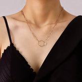 Turandoss Gold Plated Paperclip Chain Necklace for Women 14K Gold Plated Hexagon Pendant Paperclip Chain Cz Oval Screw Clasp Hexagon Pendant Necklaces Gold Paperclip Link Chain for Women Jewelry