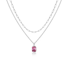 Turandoss Birthstone Necklace for Women October Birthstone Layered Pink Sapphire Jewelry Personalized Birthday Teacher Appreciation Mothers Day Graduation Gifts for Her Mom Kids Teen Girls Wife Ideas