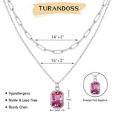 Turandoss Birthstone Necklace for Women Pink Necklaces for Women October Birthstone Necklace Pink Sapphire Gold-Plated Layered Necklaces Personalized Birthday Gifts for Women Girls Her