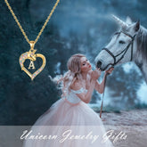 Turandoss Heart Unicorn Initial Necklace for Girls 14K Gold Plated Colorful CZ Letter a-z Pendant Teen Girls Daughter Kids Jewelry Valentines Day Birthday Gifts for Women Teen Girls