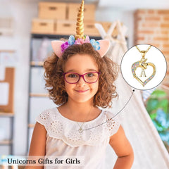 Turandoss Heart Unicorn Initial Necklace for Girls 14K Gold Plated Colorful CZ Letter a-z Pendant Teen Girls Daughter Kids Jewelry Valentines Day Birthday Gifts for Women Teen Girls