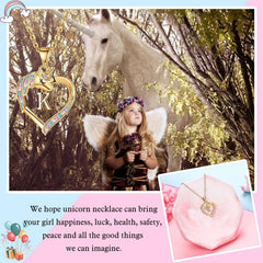 Turandoss Heart Unicorn Initial Necklace for Girls 14K Gold Plated Colorful CZ Letter a-z Pendant Teen Girls Daughter Kids Jewelry Valentines Day Birthday Gifts for Women Teen Girls