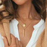Turandoss 14K Gold Plated Coin Initial Layered Bar Pendant Y-Necklaces for Women Letter A-Z Jewelry Personalized Easter Birthday Gifts Gifts for Women Girls