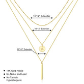 Turandoss 14K Gold Plated Coin Initial Layered Bar Pendant Y-Necklaces for Women Letter A-Z Jewelry Personalized Birthday Gifts Gifts for Women Girls