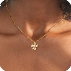 Turandoss Bow Necklace for Women 14K Gold Plated CZ Tiny Pendant Choker Charm Chain Trendy Waterproof Jewelry Teacher Appreciation Mothers Day Graduation Gifts for Her Mom Kids Teen Girls Wife Ideas