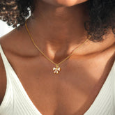 Turandoss Bow Necklace for Women Girls Dainty 14K-Gold-Plated Necklace Cute Cubic Zirconia Tiny Bow Pendant Choker Charm Chain Necklaces Trendy Waterproof Jewelry Gift for Women Girl