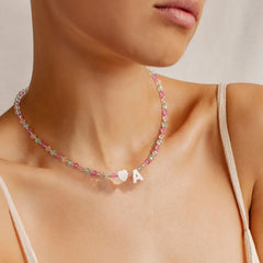 Turandoss Colorful Beaded Dainty Heart Initial Choker Necklace for Women Girls Letter A-Z Boho Beads Jewelry Trendy Personalized Birthday Gifts for Her Teen Girl