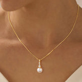 Turandoss Pearl Necklaces for Women - Dainty Gold Choker Pendant Pearl Necklace with Cubic Zirconia, Bridal Wedding Gifts, Bridesmaid Gifts, 16+2.5In