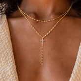 Turandoss Dainty Cz Cross Necklace for Women 14k Gold Plated Long Lariat Y Shaped Layered Cross Pendant Drop Stack Jewelry Gifts for Women Girls Trendy