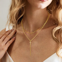 Turandoss Dainty Cz Cross Necklace for Women 14k Gold Plated Long Lariat Y Shaped Layered Cross Pendant Drop Stack Jewelry Gifts for Women Girls Trendy
