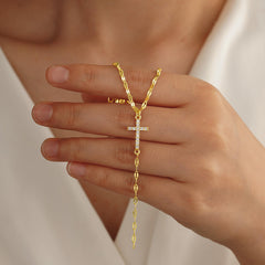 Turandoss Dainty Cz Cross Necklace for Women 14k Gold Plated Long Lariat Y Shaped Layered Cross Pendant Drop Stack Jewelry Gifts for Women Girls Trendy
