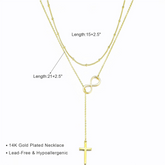 Turandoss Infinity Gold Cross Necklace for WomenDainty 14K Gold Plated Y Shaped Cross Pendant Long Layered Drop Lariat Necklaces Jewelry for Womens Easter Birthday Gifts