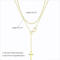 Turandoss Infinity Gold Cross Necklace for Women - Dainty 14K Gold Plated Y Shaped Cross Pendant Necklace Long Layered Necklaces for Women Drop Lariat Necklaces Jewelry for Womens Christmas Gifts