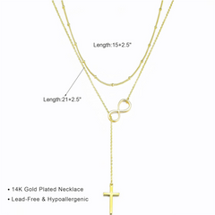 Turandoss Infinity Gold Cross Necklace for WomenDainty 14K Gold Plated Y Shaped Cross Pendant Long Layered Drop Lariat Necklaces Jewelry for Womens Easter Birthday Gifts