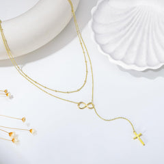 Turandoss Infinity Gold Cross Necklace for WomenDainty 14K Gold Plated Y Shaped Cross Pendant Long Layered Drop Lariat Necklaces Jewelry for Womens Easter Birthday Gifts