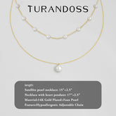 Turandoss Cultivate Pearl Necklace for Women Trendy, 14K Gold Plated Satellite Pearl Pendant Dainty Pearl Necklace Stacked Bride Bridesmaid Gifts Wedding Birthday Gifts Summer Jewelry Trend for Women