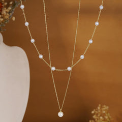 Turandoss Cultivate Pearl Necklace for Women Trendy 14K Gold Plated Satellite Pearl Pendant Dainty Pearl Necklace Stacked Bride Bridesmaid Gifts Wedding Birthday Gifts Summer Jewelry Trend for Women