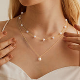 Turandoss Pearl Necklace for Women Trendy, Dainty 18K Gold Layered Pendant Necklace, Bride Bridesmaid Gifts Wedding Birthday, 15+2.5/17+2.5In
