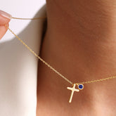 Turandoss Cross Birthstone Gold Necklace for Women Girls-Created Birthstone Gift