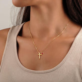 Turandoss Valentines Day Birthstone Necklace Gifts for Women 14K Gold Plated Dainty Cross Pendant Created 12 Birthstone Trend Jewelry Birthday Gifts for Christian Faith Women Her Teen Girls