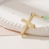 Turandoss 14K Gold Plated Cross Necklace for Women - Dainty 14K Gold Plated Plated Holy Mary Medal Cross Pendant Necklace Colorful Rosary Beaded Y Chain Necklaces for Women Baptism Gifts