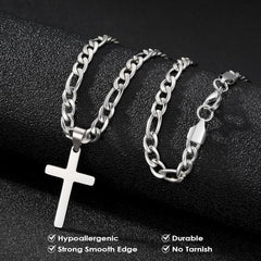 Turandoss Gifts for HusbandCross Necklace Silver Figaro Chain Cross Necklace for Men Husband Gifts Easter Christian Jewelry Gift for Him Anniversary Birthday Gift for Man Husband Him from Wife