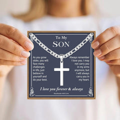 Turandoss Gifts for HusbandCross Necklace Silver Figaro Chain Cross Necklace for Men Husband Gifts Easter Christian Jewelry Gift for Him Anniversary Birthday Gift for Man Husband Him from Wife