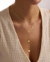Turandoss Long Lariat Necklace for Women Dainty Layered Bead Heart Pendant 14K Gold Plated Simple Y Shaped Drop Chain Choker Necklaces Jewelry Trendy Gift Women Girl
