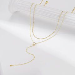 Turandoss Lariat Gold Necklace for Women - Dainty 14K Gold Plated Y-Shaped Drop Necklace Layered Lariat Necklaces for Women Cubic Zirconia Long Necklaces Jewelry for Womens Gifts