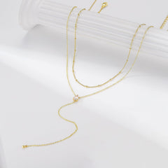 Turandoss Lariat Gold Necklace for WomenDainty 14K Gold Plated Y-Shaped Drop Necklace Layered Lariat Necklaces for Women Cubic Zirconia Long Necklaces Jewelry for Womens Gifts