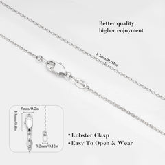 Turandoss Solid 925 Sterling Silver Chain Necklace for Women, 1.2Mm Cable Chain Necklace Shiny Sturdy Hypoallergenic Chain Necklaces, 16/18/20/22/24 Inches Dainty Silver Jewelry for Women Christmas