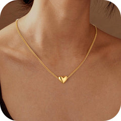 Turandoss 14K Gold Plated Heart Pendant Necklace for Women Love Chunky Choker Chain Jewelry Trend Birthday Teacher Appreciation Mothers Day Graduation Gifts for Her Mom Kids Teen Girls Wife Ideas