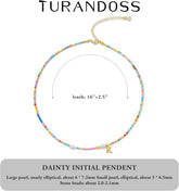 Turandoss Colorful Beaded Initial Choker Pearl Necklace for Women Girls Letter A-Z Cute Jewelry Trendy Personalized Birthday Gifts for Women New Teen Girl