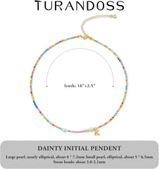 Turandoss Colorful Beaded Initial Choker Pearl Necklace for Women Girls Letter A-Z Cute Jewelry Trendy Personalized Birthday Gifts for Women New Teen Girl