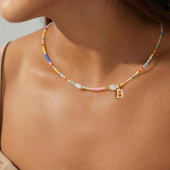 Turandoss Colorful Beaded Initial Choker Pearl Necklace for Women Girls Letter A-Z Cute Jewelry Trendy Personalized Birthday Gifts for Women New Teen Girl