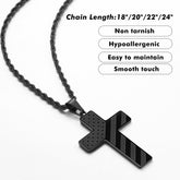 Turandoss Cross Necklace for Men Boys Mens Silver Black Cross Chain Necklace American Flag Pendant Necklaces for Men Religious Jewelry Christian Confirmation Gifts 20inch