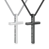 Turandoss 2 PCS Black Silver Cross Necklace for Men Boys, Stainless Steel Inspirational Text Pendant Necklaces, Birthday Gifts for Boy, Men's Fashion