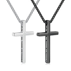 Turandoss 2 PCS Black Silver Cross Necklace for Men Boys, Stainless Steel Inspirational Text Pendant Necklaces, Birthday Gifts for Boy, Men's Fashion