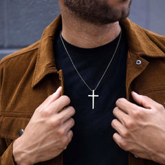 Turandoss 2 Pcs Black Silver Cross Necklace for Men - Inspirational Bible Verse Cross Chain for Men Stainless Steel Cross Pendant Necklace for Men Christmas Gifts, Box Chain 18-24 Inch