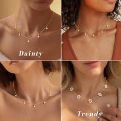 Turandoss 14K Gold Plated Pearl Daisy Pearl Choker Necklace for Women, Dainty Charm Necklace for Women Teen Girl Gifts Daisy Necklaces Station Gift for Teenage Teen Girl Christmas Gifts Trendy Stuff